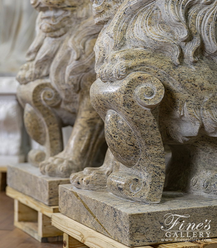 Marble Statues  - A Pair Of Lions In Solid Granite - MS-1276